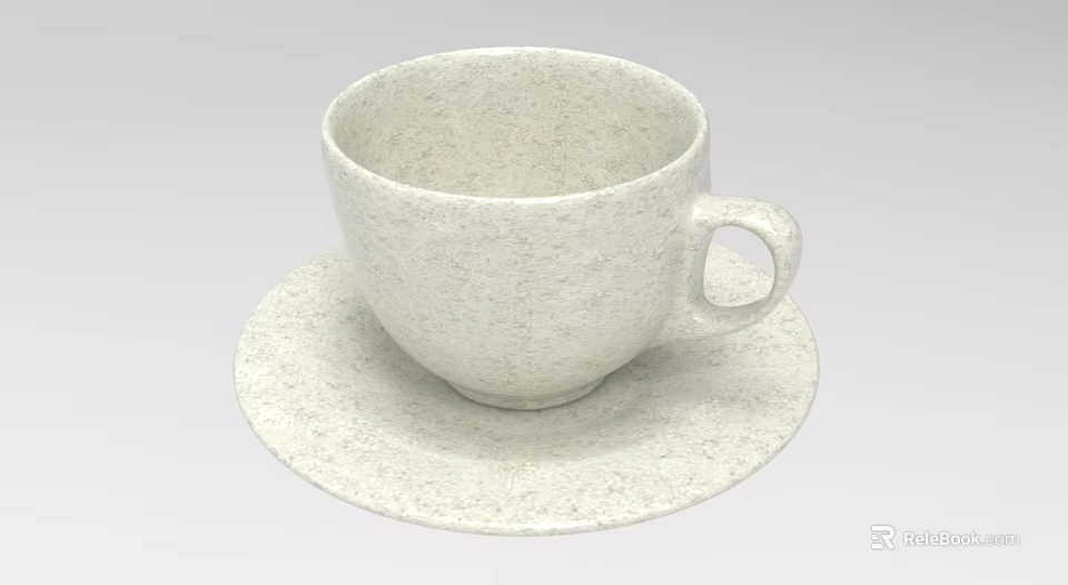 White Textured Cup and Saucer with Rough Surface and Minimalist Design 3d model 