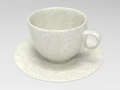 White Textured Cup and Saucer with Rough Surface and Minimalist Design 3d model