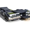 Cultural Center Building Featuring Traditional Layered Roofs Green Garden And Modern Elements