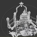 Detailed Architectural Model With Green Dome Multiple Towers Arched Connections And Decorative Courtyard