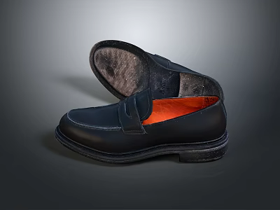 Classic Black Leather Loafer Shoes with Orange Lining and Sleek Design 3d model