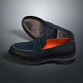 Classic Black Leather Loafer Shoes with Orange Lining and Sleek Design