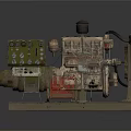 Vintage Diesel Generator With Control Panel Red Fuel Tank And Metal Frame