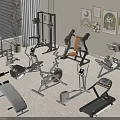 Various Sports Equipment Including Treadmill Exercise Bike Dumbbell Rack and Weight Bench in Home Gym