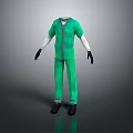 Stylish Green Jumpsuit With White Long Sleeve Inner Layer Black Gloves And Black Shoes