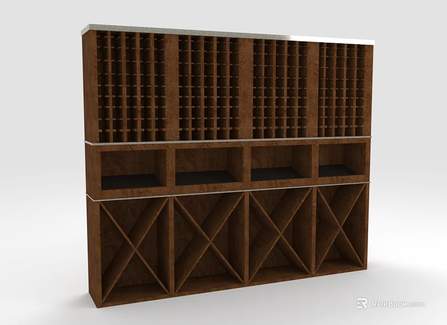 Wooden Wine Cabinet With Multiple Grid Compartments And Cross Pattern Storage Shelves 3d model 