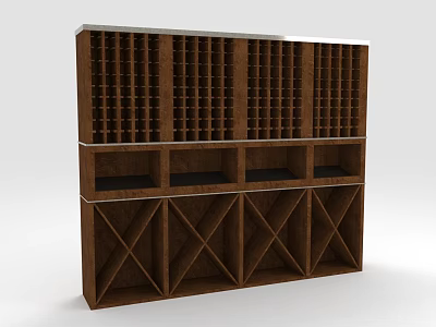 Wooden Wine Cabinet With Multiple Grid Compartments And Cross Pattern Storage Shelves 3d model