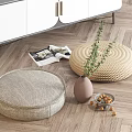 Woven Round Cushions Ceramic Vase With Plants Nut Bowl Magazine On Wooden Floor Living Essentials