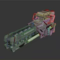 Large Futuristic Sci-Fi Mechanical Weapon With Silver Red Metallic Armor And Complex Design