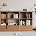 Modern Wooden Bookcase With Shelves Books Decorative Items And Potted Plant