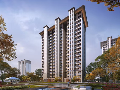 Modern High Rise Residential Building Surrounded by Greenery and Landscaped Gardens 3d model