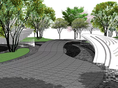 Outdoor Pergola in Modern Landscape Design with Curved Pathway and Greenery 3d model