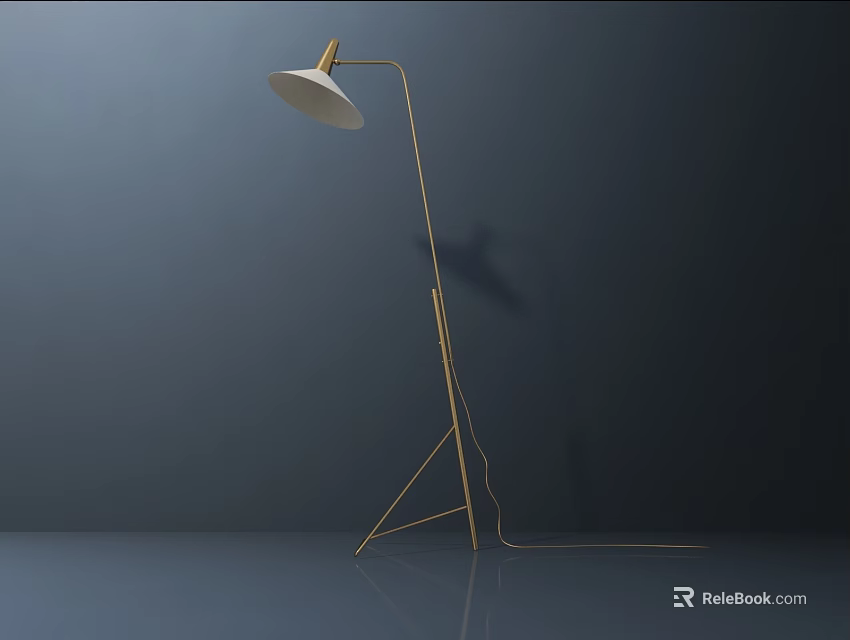 Modern Golden Tripod Floor Lamp With White Lampshade And Reflective Base 3d model 