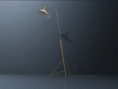 Modern Golden Tripod Floor Lamp With White Lampshade And Reflective Base 3d model