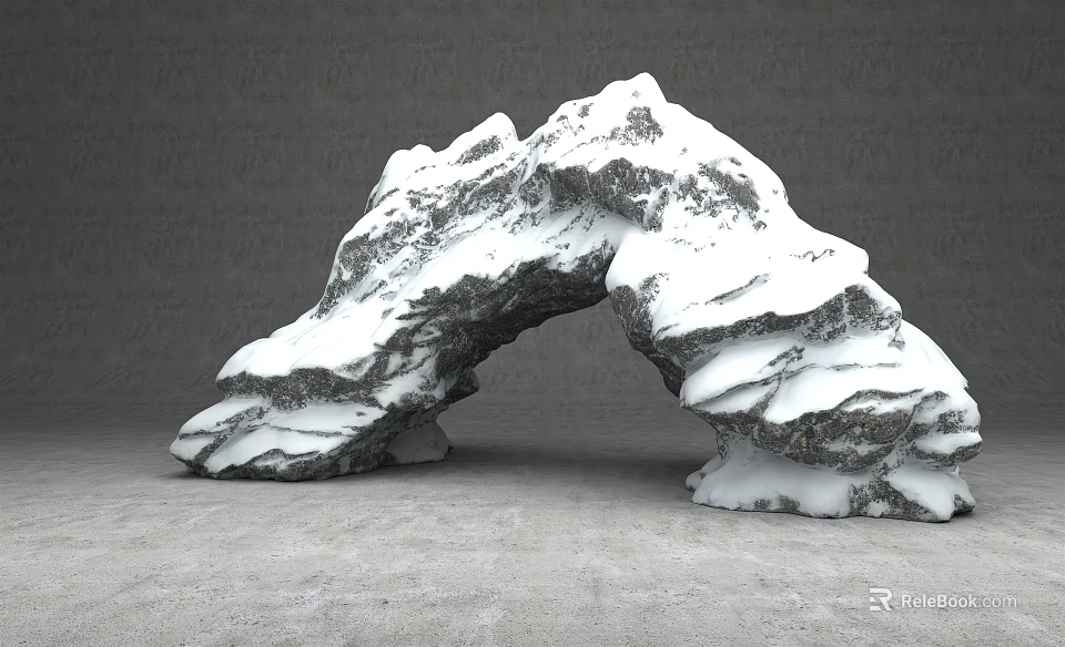 Stone And Wood Arch Structure Covered With Snow On Gray Floor 3d model 