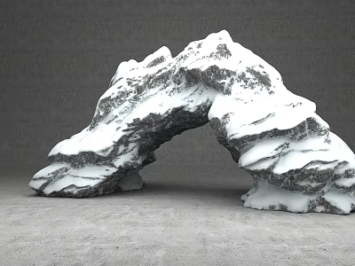 Stone And Wood Arch Structure Covered With Snow On Gray Floor 3d model