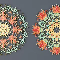 Traditional Round Floral Carving Art With Vibrant Red Yellow Blue Patterns