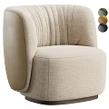 Beige Upholstered Accent Chair With Curved Back And Modern Armrest Design