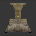 Ornamental Pedestal With Golden Intricate Carved Top And Marble Tiered Base Structure