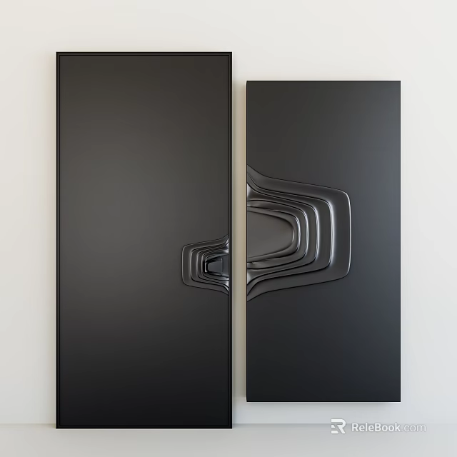 Modern Black Security Door With Sleek Metal Surface And Contemporary Wavy Pattern Design 3d model 