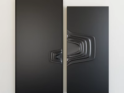 Modern Black Security Door With Sleek Metal Surface And Contemporary Wavy Pattern Design 3d model
