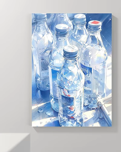 Abstract Painting Of Multiple Transparent Water Bottles With Light And Shadow Effects 3d model