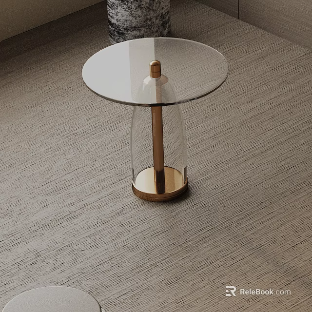 Round Glass Top Side Table With Gold Metal Base On Carpet 3d model 