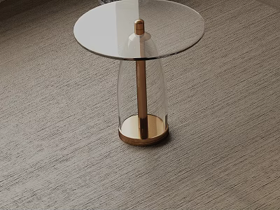 Round Glass Top Side Table With Gold Metal Base On Carpet 3d model