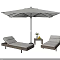 Outdoor Sun Loungers With Umbrella Side Table Flowers And Fruit