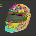 Vibrant Race Car Driver Helmet Featuring Red Bull Cash App Blue Yellow Purple Design