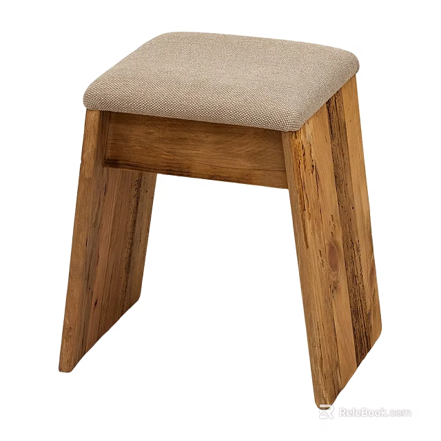 Comfortable Wooden Stool With Soft Fabric Seat Cushion In Minimalist Design 3d model 