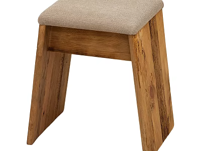 Comfortable Wooden Stool With Soft Fabric Seat Cushion In Minimalist Design 3d model