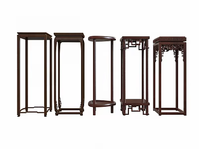 Traditional Chinese Wooden Flower Stands With Intricate Carvings And Diverse Designs 3d model