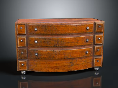 Stylish Vintage Wooden Console Cabinet With Curved Front Multiple Drawers And Metal Handles 3d model