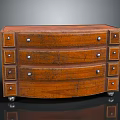 Stylish Vintage Wooden Console Cabinet With Curved Front Multiple Drawers And Metal Handles