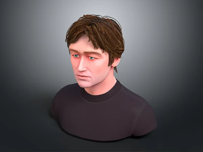 Realistic 3D Male Character Bust With Brown Hair And Dark T-Shirt 3d model