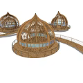 Outdoor Scenic Three Dome Structures Connected By Wooden Walkways Architectural Design