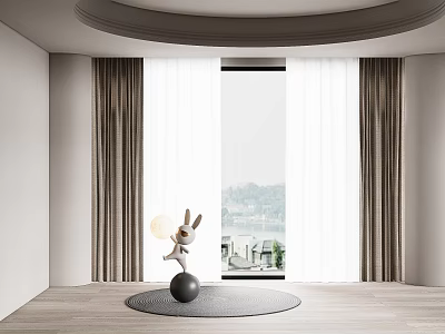 Elegant Sheer And Linen Curtains For Floor To Ceiling Window With Scenic View 3d model