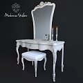Modern White Vanity Table With Carved Legs Mirror Stool Candles And Photo Frame
