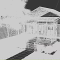 Charming Wooden House With Porch White Railing Blue Steps Green Lawn Pink Flowers And Tree