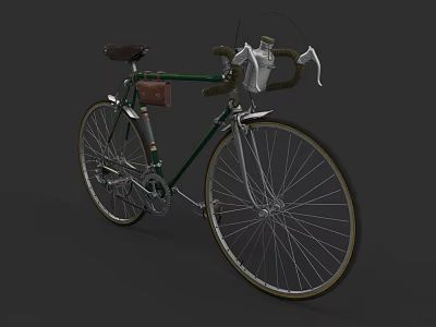 Vintage Green Bicycle With Brown Seat White Handlebar Grips And Leather Pouch 3d model