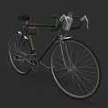 Vintage Green Bicycle With Brown Seat White Handlebar Grips And Leather Pouch
