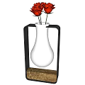 Decorative Ornament Set With White Vase Gold Frame Base And Red Flowers