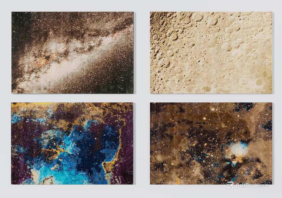 Square Rugs With Cosmic Starry Sky Moon Surface And Abstract Space Patterns 3d model