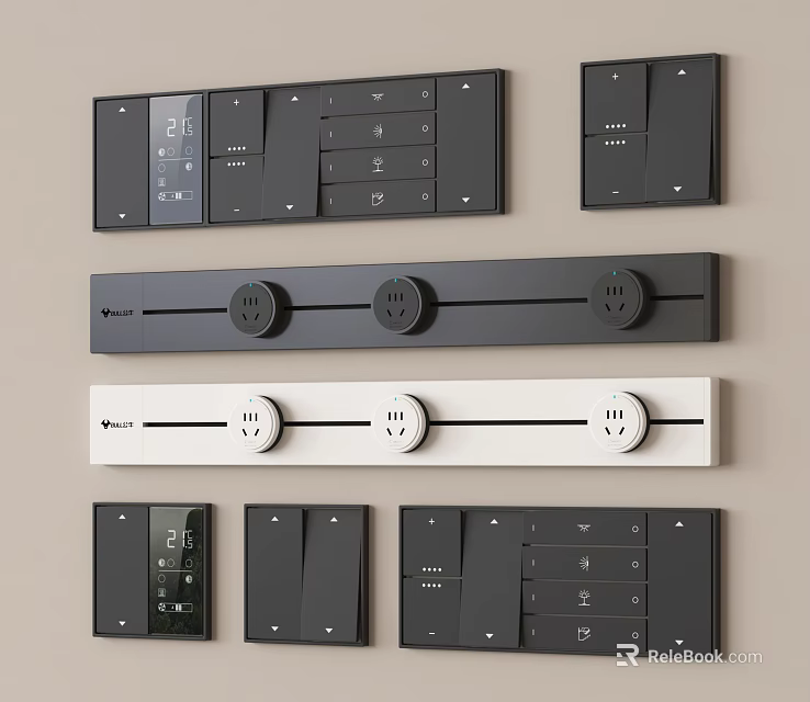 Modern Sleek Switch Panels With Black And White Designs And Knob Controls 3d model 