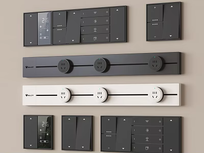 Modern Sleek Switch Panels With Black And White Designs And Knob Controls 3d model