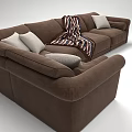Brown Sectional Sofa Featuring White Cushions And Striped Blanket Details 3d model