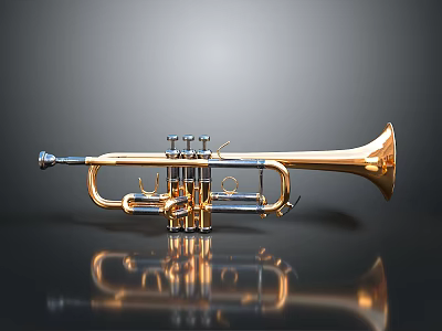 Shiny Golden Trumpet Musical Instrument as Daily Life Item for Home Decoration 3d model