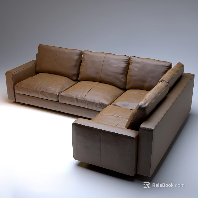 Modern Brown Leather Sectional Sofa for Living Room Comfortable Seating 3d model
