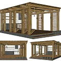 Wooden Garden Pavilion With Open Lattice Structure And Cozy Seating Space